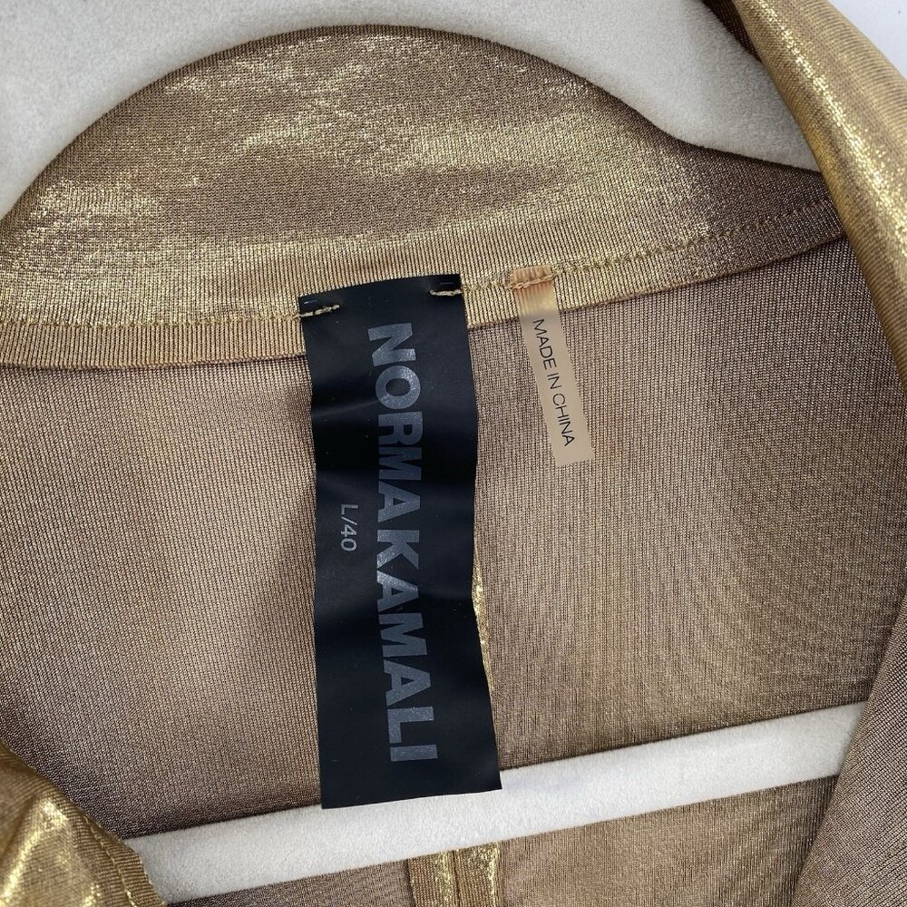 Norma Kamali Metallic Gold Long Sleeve Tie-Front Dress - Picture 4 of 13